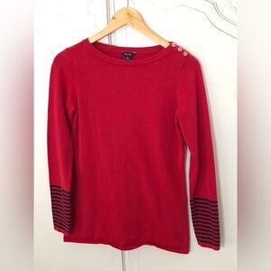 Vintage 90's Nautica Red Crew neck sweater Navy stripe sleeve detail size M
